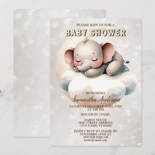 Baby Shower Cute Sleeping Baby Elephant Beautiful Invitation