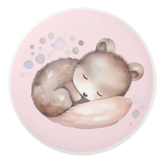 Baby Shower, cute sleeping teddy bear Ceramic Knob (Front)