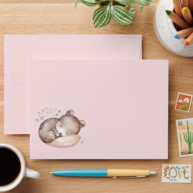 Baby Shower, cute sleeping teddy bear  Envelope (Desk)