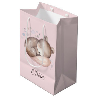 Baby Shower, cute sleeping teddy bear Medium Gift Bag