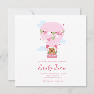 Baby Shower Cute Teddy Bear Pink Capybara Girls Save The Date