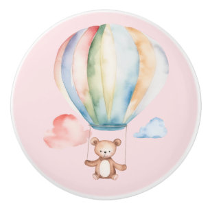 Baby Shower, cute teddy bear with hot air balloon Ceramic Knob