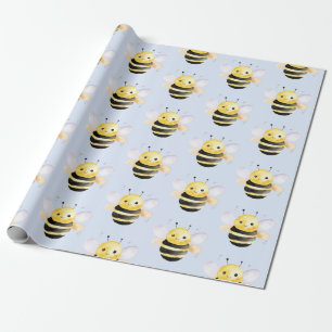 Baby shower, cute watercolor bee design wrapping paper