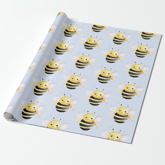 Baby shower, cute watercolor bee design wrapping paper (Unrolled)