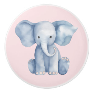 Baby Shower cute watercolor blue elephant Ceramic Knob