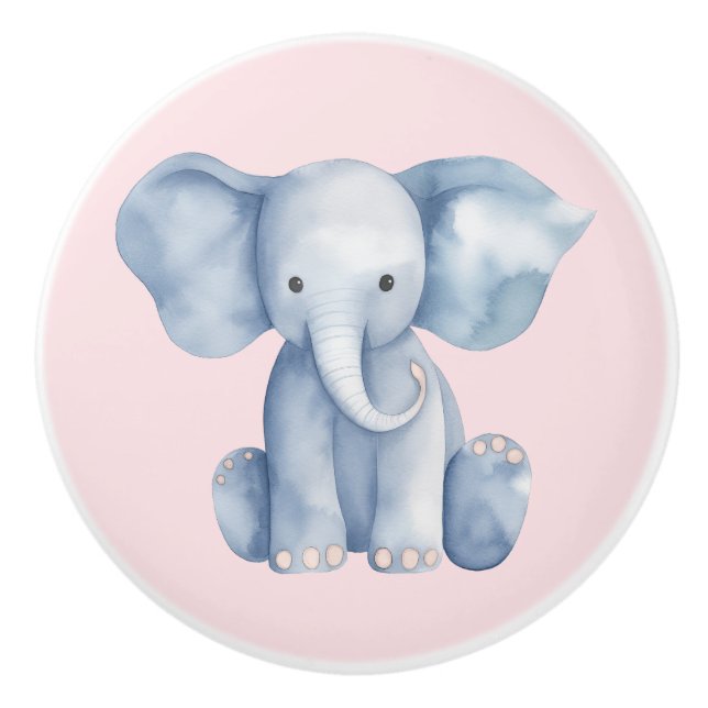 Baby Shower cute watercolor blue elephant Ceramic Knob (Front)