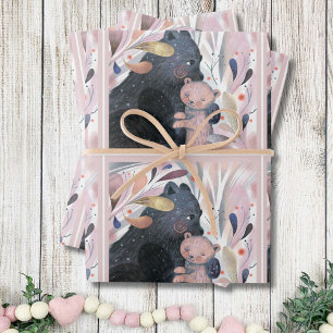 Baby Shower Cute Watercolor Woodland Animals Bears Wrapping Paper Sheet