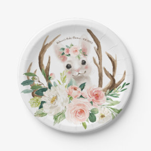 baby shower cute woodland rabbit paper plate