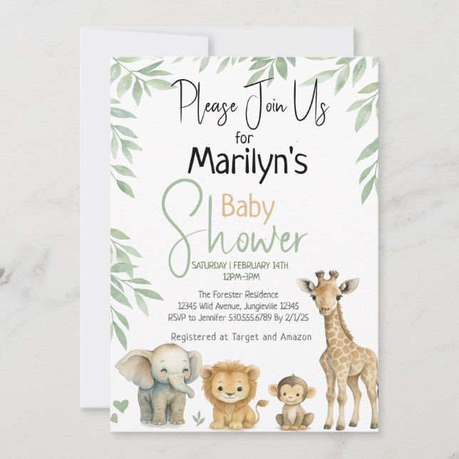 Baby Shower Cuter Baby Wild Animals Invitation (Front)