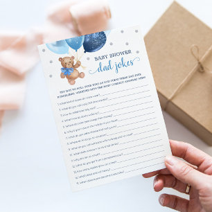 Baby Shower Dad Jokes Game Teddy Bear Blue Card