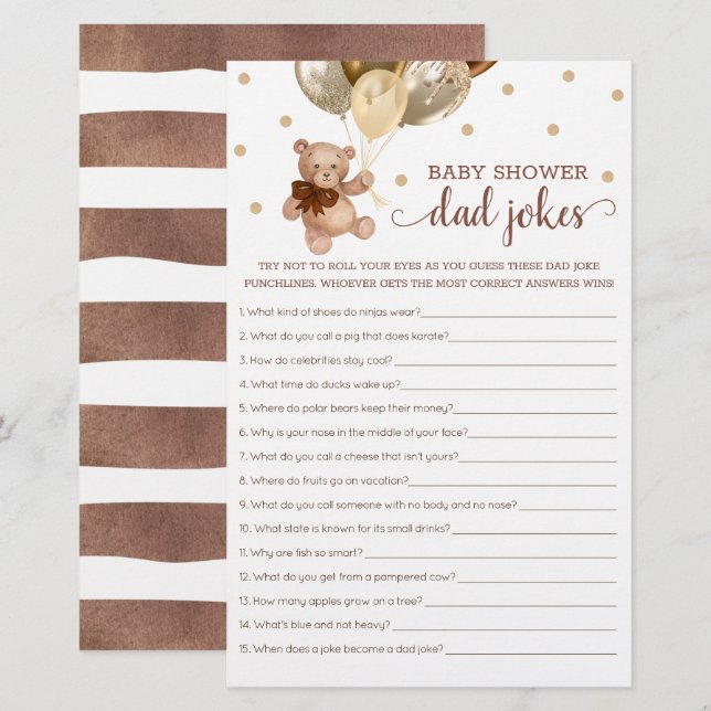 Baby Shower Dad Jokes Game Teddy Bear Brown (Front/Back)