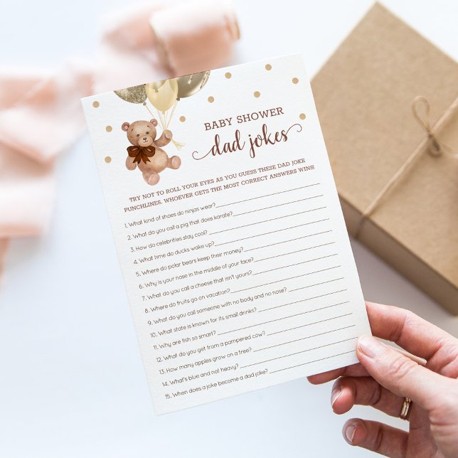 Baby Shower Dad Jokes Game Teddy Bear Brown Card (Creator Uploaded)