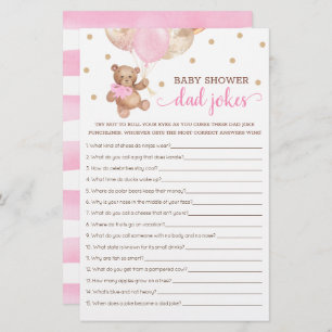 Baby Shower Dad Jokes Game Teddy Bear Pink