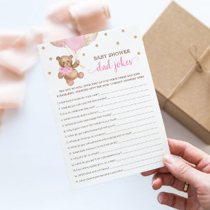 Baby Shower Dad Jokes Game Teddy Bear Pink Card
