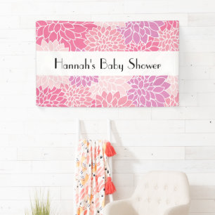 Baby Shower - Dahlia Flowers, Blossoms - Pink Banner