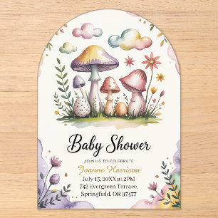 Baby Shower Design with Watercolor Mushrooms Acrylic Invitations