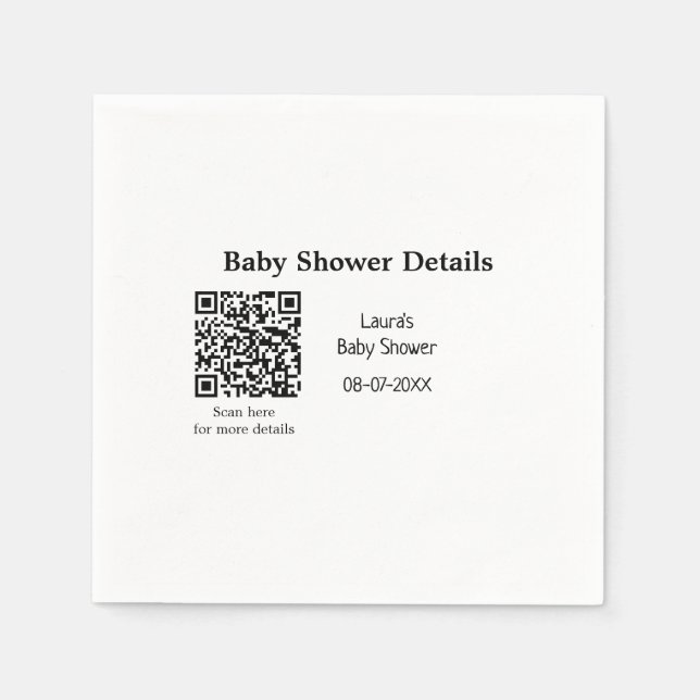 BABY SHOWER DETAILS QR SCAN CODE MINIMAL MODERN RU NAPKIN (Front)