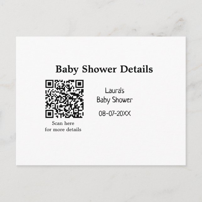 BABY SHOWER DETAILS QR SCAN CODE MINIMAL MODERN RU POSTCARD (Front)