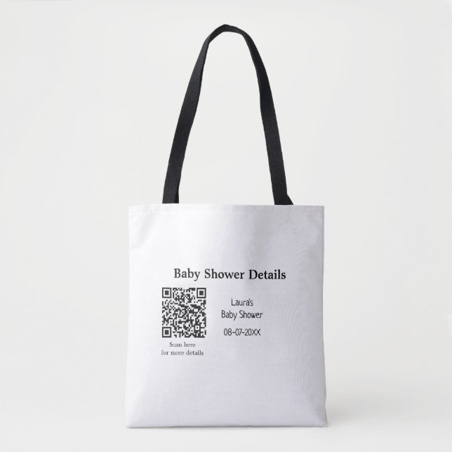 BABY SHOWER DETAILS QR SCAN CODE MINIMAL MODERN RU TOTE BAG (Front)