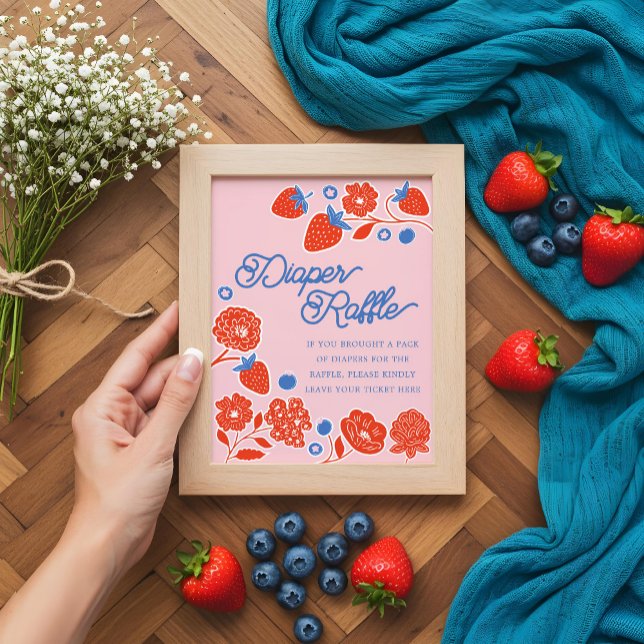 Baby Shower Diaper Raffle Berries & Flowers Poster (Baby Shower Diaper Raffle Berries & Flowers Poster)