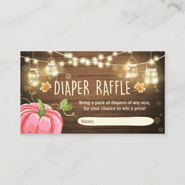 Baby Shower Diaper Raffle Card Rustic Pumpkin (Front)