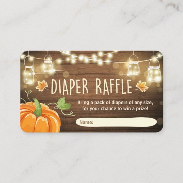 Baby Shower Diaper Raffle Card Rustic Pumpkin (Front)