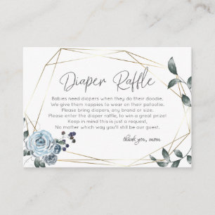 Baby Shower Diaper Raffle Dusty Blue Floral Enclosure Card