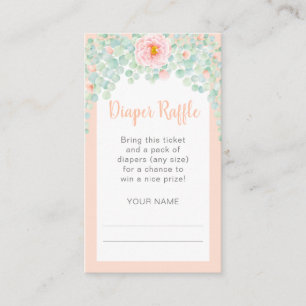 Baby Shower Diaper Raffle Eucalyptus Floral Peach Enclosure Card
