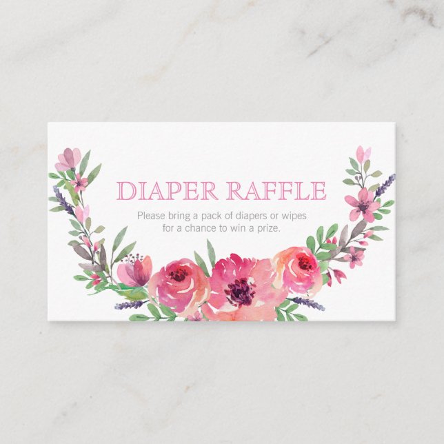 Baby shower - Diaper raffle insert - Pink flowers (Front)