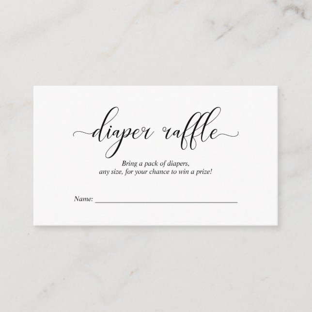 Baby Shower Diaper Raffle, Modern Black Script Enclosure Card (Front)
