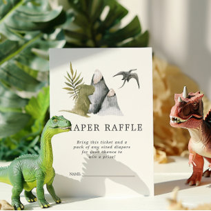 Baby Shower Diaper Raffle Ticket   Dinosaur Enclosure Card
