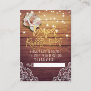 Baby Shower Diaper Raffle Ticket Floral Light Wood Enclosure Card