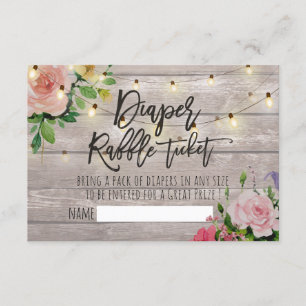 Baby Shower Diaper Raffle Ticket Floral Wood Light Invitation