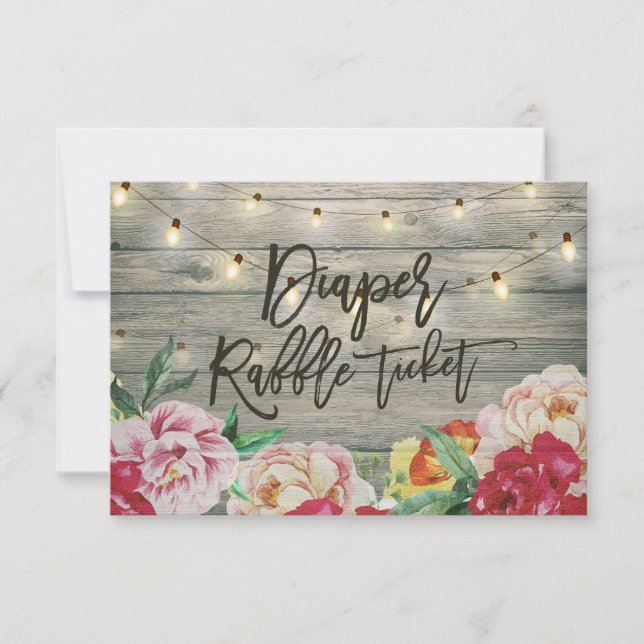 Baby Shower Diaper Raffle Ticket Flower Wood Light Invitation (Front)