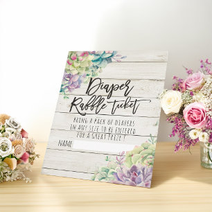 Baby Shower Diaper Raffle Ticket Succulents Wood Enclosure Card
