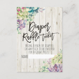 Baby Shower Diaper Raffle Ticket Succulents Wood Invitation