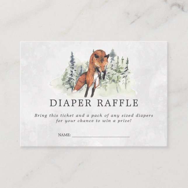 Baby Shower Diaper Raffle Ticket | Woodland Fox Enclosure Card (Front)