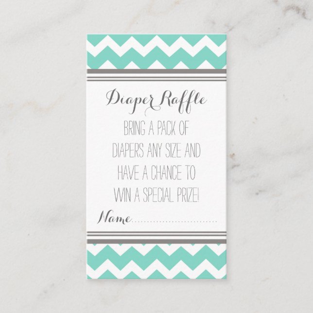 Baby Shower Diaper Raffle Tickets Chevron Teal Enclosure Card (Front)