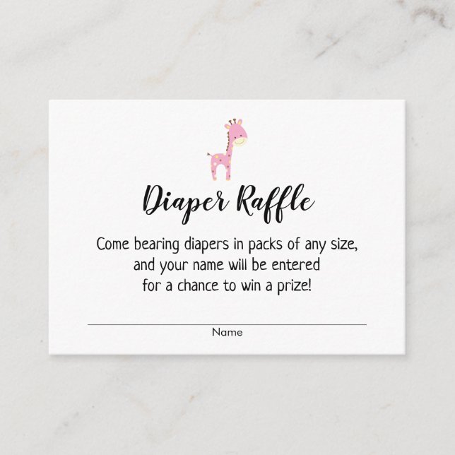 Baby Shower Diaper Raffle Tickets w/ Pink Giraffe Enclosure Card (Front)