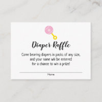 Baby Shower Diaper Raffle Tickets w/ Pink Rattle