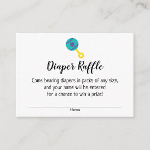 Baby Shower Diaper Raffle Tickets w/ Teal Rattle Enclosure Card