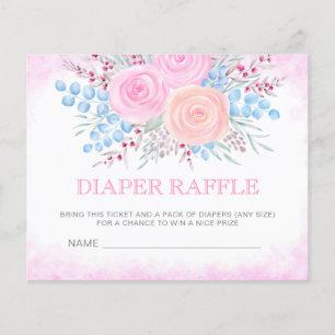 Baby Shower Diaper Raffle Watercolor Bouquet Pink