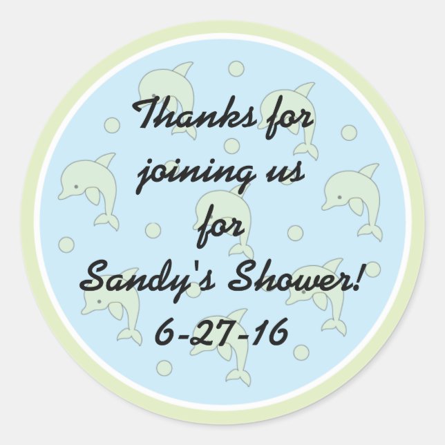 Baby Shower "Dolphins/Blue" Stickers 1 1/2" or 3" (Front)