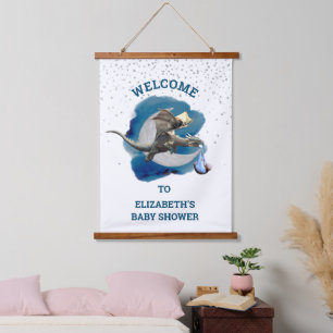 Baby Shower Dragon Stork Welcome Sign Hanging Tapestry