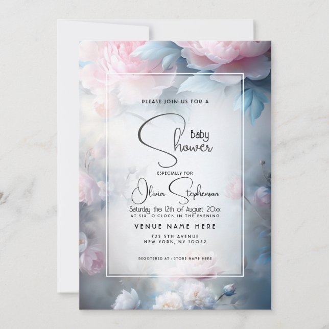 Baby Shower- Dreamy Pink Peony Floral  Invitation (Front)