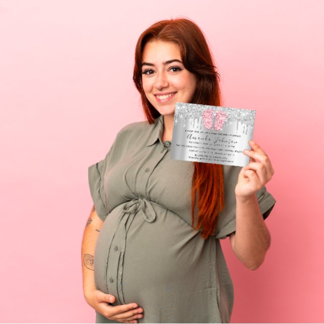 Baby Shower Drips Glitter Pink Feet Grey Boy Girl Invitation (Baby Shower Drips Glitter Pink Feet Gray Boy Girl Invitation)