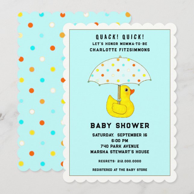 Baby Shower Duck With Umbrella Invitation (Front/Back)