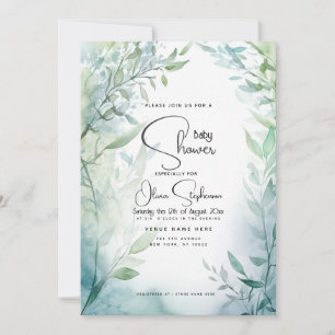 Baby Shower- Dusty Blue Garden Invitation