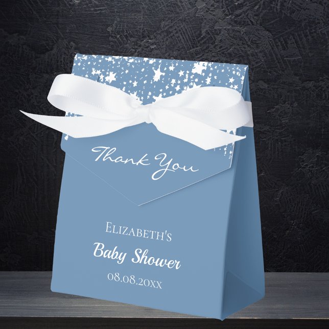 Baby Shower dusty blue white stars thank you Favour Box (Creator Uploaded)