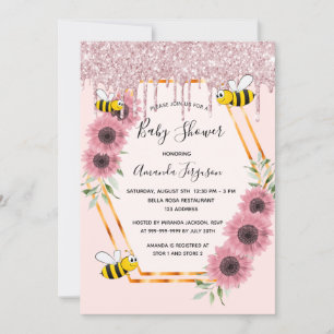 Baby shower dusty rose gold glitter mum to bee invitation